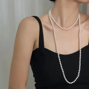 5-6mm 흰색 원형 민물 진주 목걸이, 47인치, AAA 등급