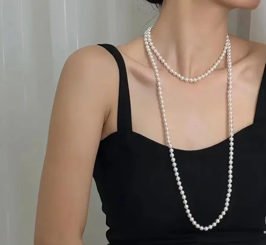 5-6mm 흰색 원형 담수진주 목걸이, 47인치, AAA 등급 1 5-6mm 흰색 원형 민물 진주 목걸이, 47인치, AAA 등급