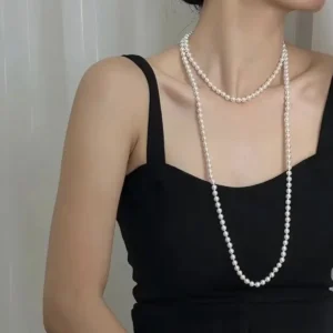 5-6mm 흰색 원형 민물 진주 목걸이, 47인치, AAA 등급