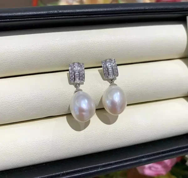 AAAA Quality, 10*13mm white baroque freshwater pearl earring, 925 Silver