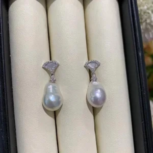 AAAA Quality, 10*13mm white baroque freshwater pearl earring, 925 Silver