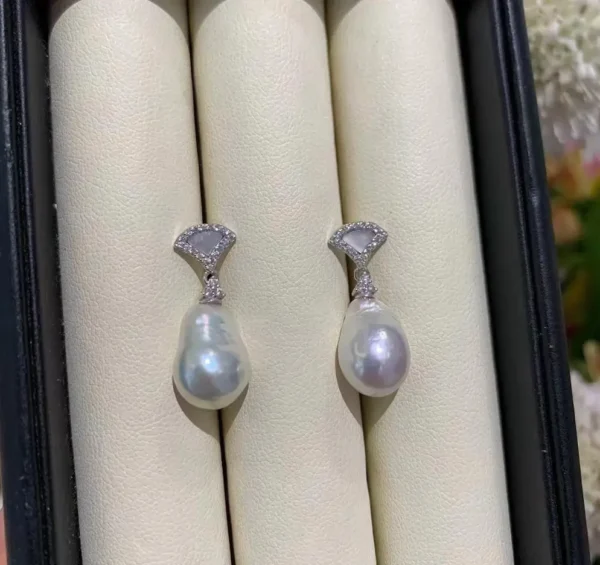 AAAA Quality, 10*13mm white baroque freshwater pearl earring, 925 Silver
