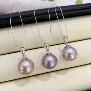 11-12mm round purple freshwater pearl pendant, AAAA Grade, 925 Silver
