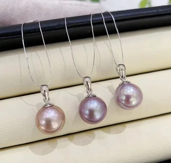 11-12mm round purple freshwater pearl pendant, AAAA Grade, 925 Silver