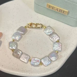 AAA Quality, 11-14mm rectangle freshwater pearl bracelet, copper clasp