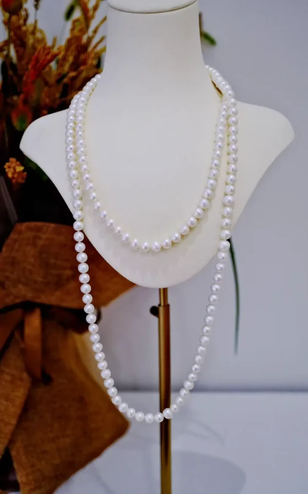 AAA Quality 7-8mm white round freshwater pearl necklace, copper clasp, 47 inches