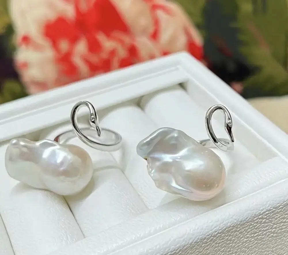 13*18mm baroque white freshwater pearl ring, AAAA Grade, 925 Silver 4 13*18mm baroque white freshwater pearl ring, AAAA Grade, 925 Silver