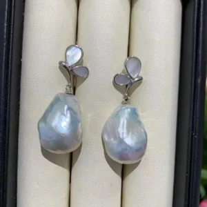 AAAAA Quality 13*18mm baroque freshwater pearl earring, 925 Silver