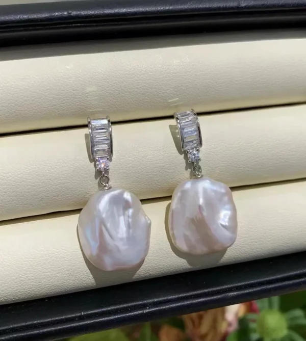 AAAAA Quality 13*18mm baroque white freshwater pearl earring, 925 Silver