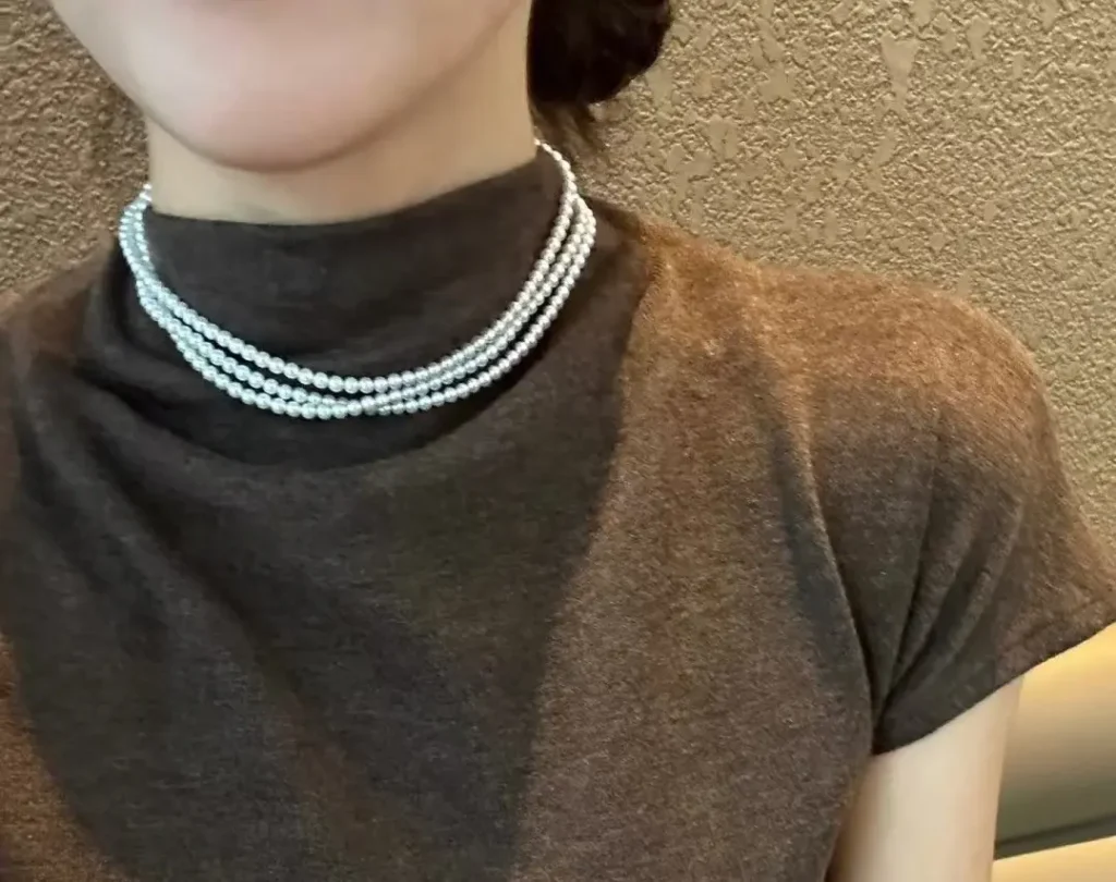 3.75-4mm 원형 화이트 신진주 목걸이, 47인치, AAAA 등급 AAAA 품질 3.75-4mm 흰색 민물진주 목걸이, 925 실버 잠금장치, 47인치