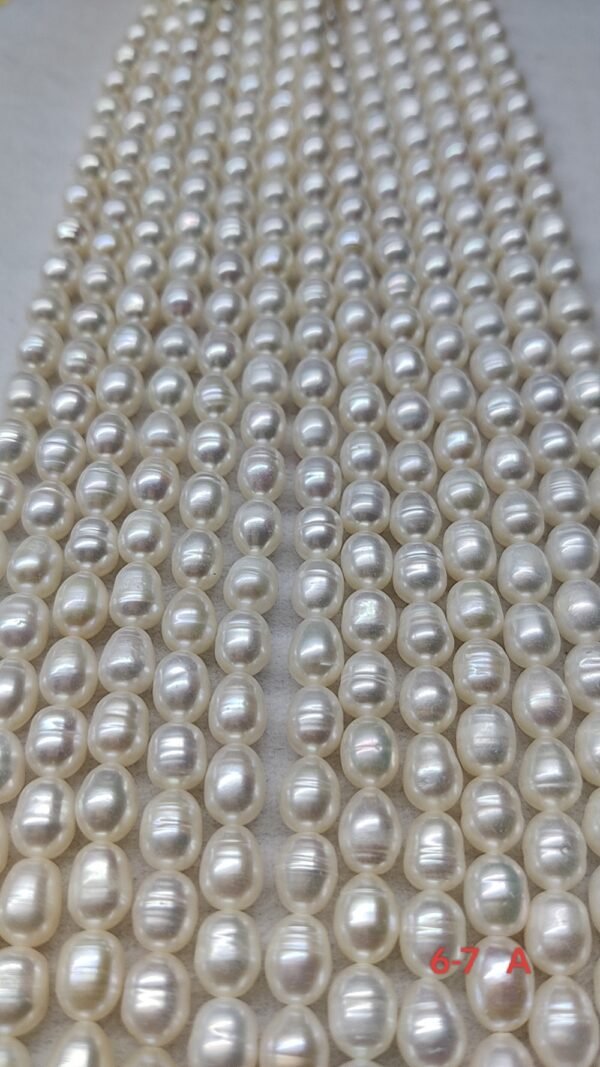 6-7mm white rice shaped freshwater pearl strands, A Quality, 16 inch