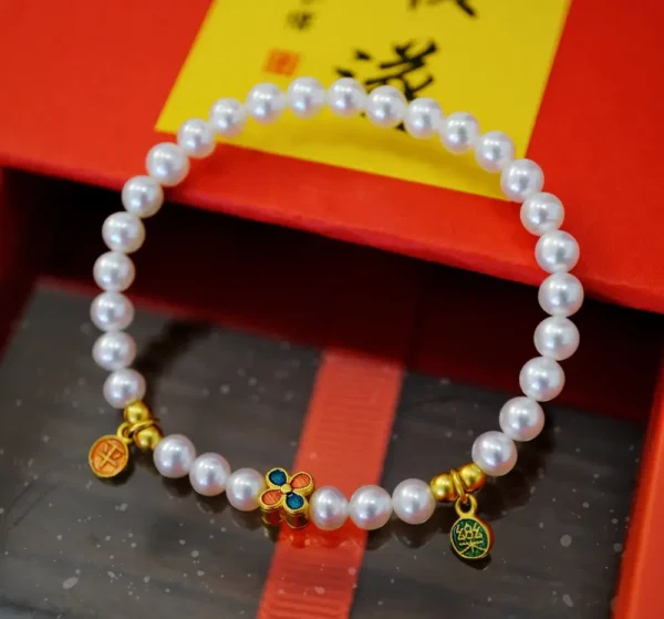 AAAAA 4-5mm white round freshwater Pearl Bracelet with Copper