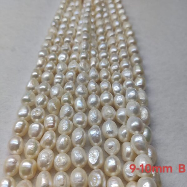9-10mm baroque white freshwater pearl strands, B Quality, 16 inches