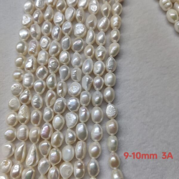9-10mm baroque white freshwater pearl strand, 3A Quality, 16 inches