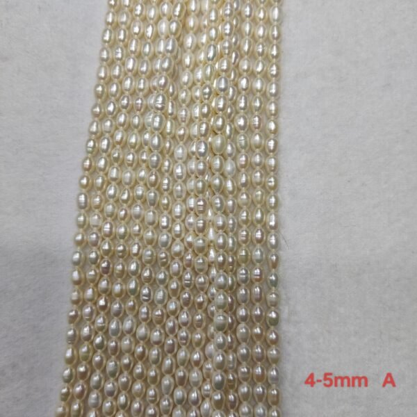 4-5mm white rice-shaped freshwater pearl strands, A Quality, 16 inches