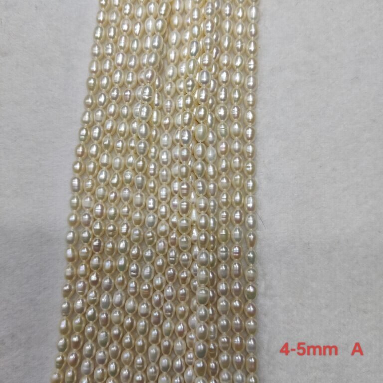 4-5mm white rice-shaped freshwater pearl strands, A Quality, 16 inches