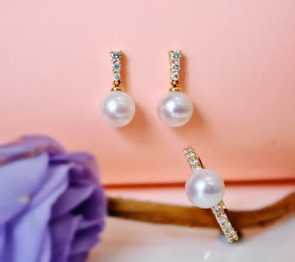 AAAA Quality, 7-8mm white freshwater pearl earring, 925 Silver
