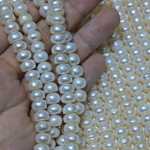 7-8mm White Button Shape Freshwater Pearl Strand, AAA Grade, 16 inches