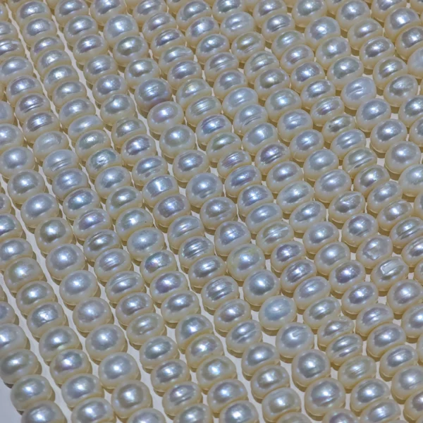 7-8mm White Button Shape Freshwater Pearl Strand, AAA Grade, 16 inches
