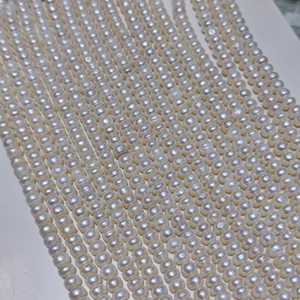 7-8mm Weiße Button-Form Süßwasserperlenkette, AAA-Qualität, 40 cm