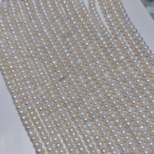7-8mm White Button Shape Freshwater Pearl Strand, AAA Grade, 16 inches