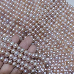 8-9mm Orange/Purple Button Shape Freshwater Pearl Strand, AAA Grade, 16 inches