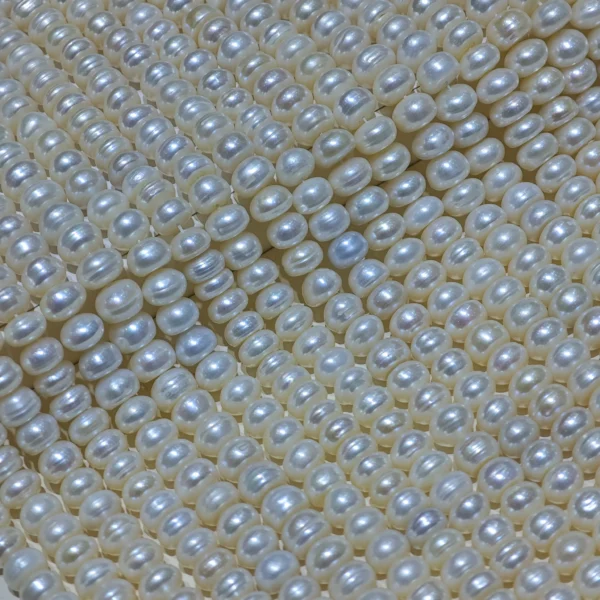 8-9mm White Button Shape Freshwater Pearl Strand, AAA Grade, 16 inches