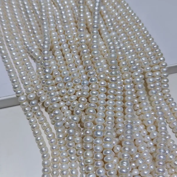 8-9mm White Button Shape Freshwater Pearl Strand, AAA Grade, 16 inches