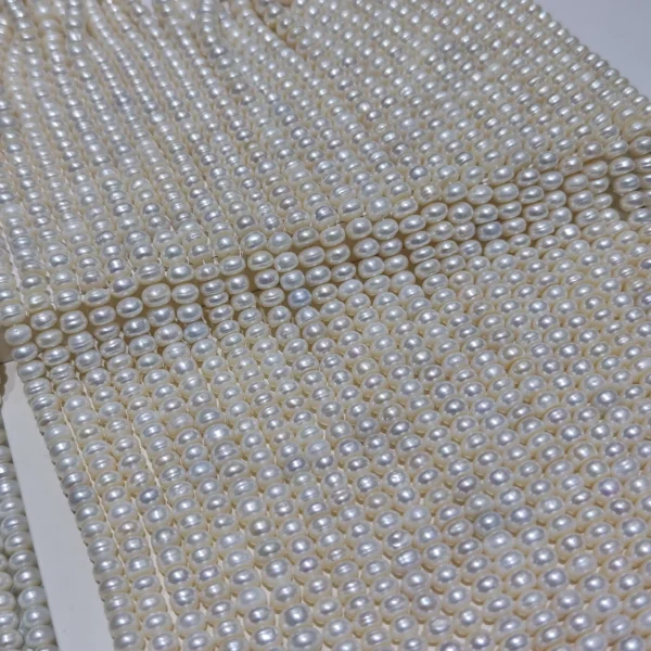 8-9mm White Button Shape Freshwater Pearl Strand, AAA Grade, 16 inches