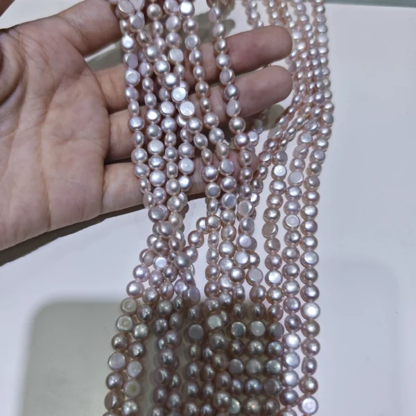 : Collana di perle d'acqua dolce a forma di bottone di colore naturale da 5-6mm, Grado AAA, 16 pollici, foro laterale, all'ingrosso