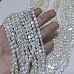 Cordón de perlas de agua dulce en forma de botón con orificio lateral de 5-6mm, grado AAA, 16 pulgadas, al por mayor