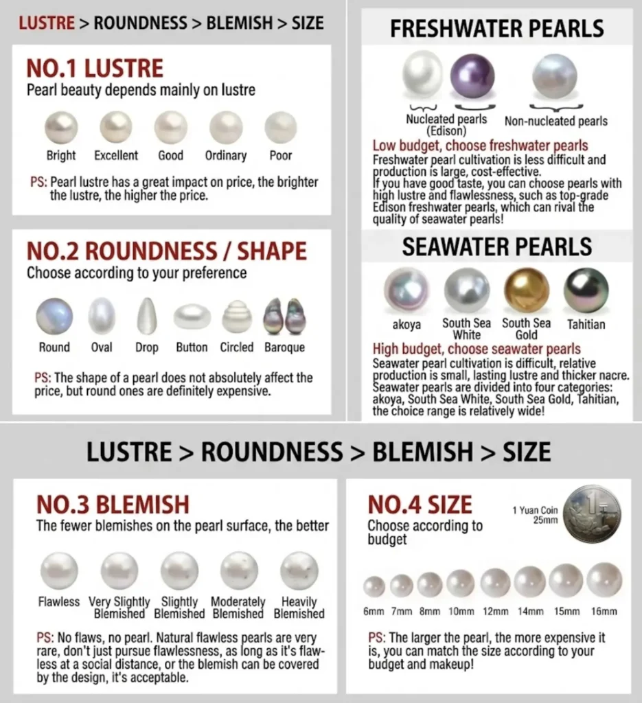 Perlas de agua dulce vs Perlas cultivadas: ¿Son lo mismo? 3 Forma y brillo de la perla