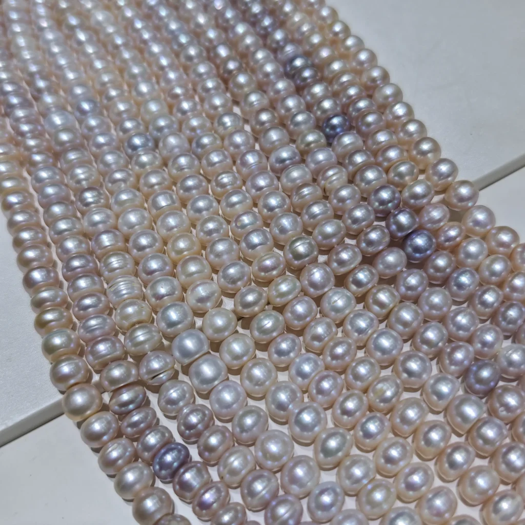 Collar de perlas de agua dulce en forma de botón de color blanco púrpura/naranja de 9-10 mm, grado AAA, 16 pulgadas 2 Collar de perlas de agua dulce en forma de botón de color blanco púrpura/naranja de 9-10 mm, grado AAA, 16 pulgadas