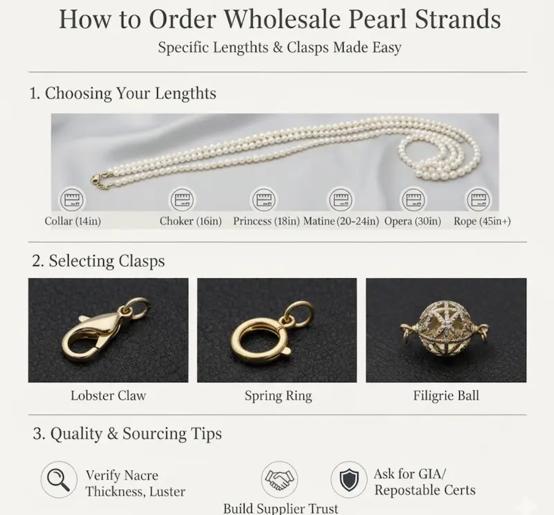 How to Order Wholesale Pearl Strands with Specific Lengths and Clasps