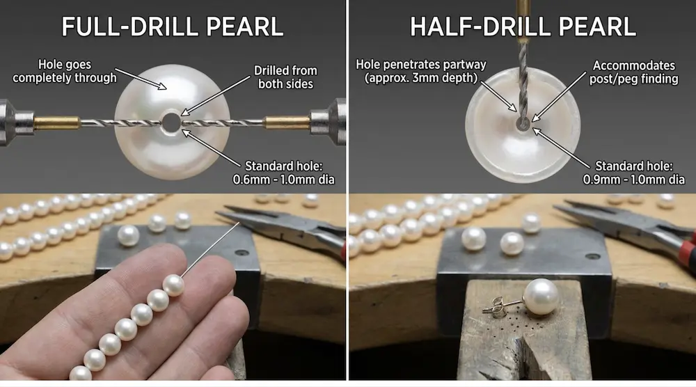 Full-Drill vs Half-Drill Pearls: A Technical Sourcing Guide for Fine Jewelry Makers 2 What Full-Drill and Half-Drill Actually Mean