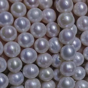 9-10mm White Near Round Freshwater Pearl Strand, AA Grade