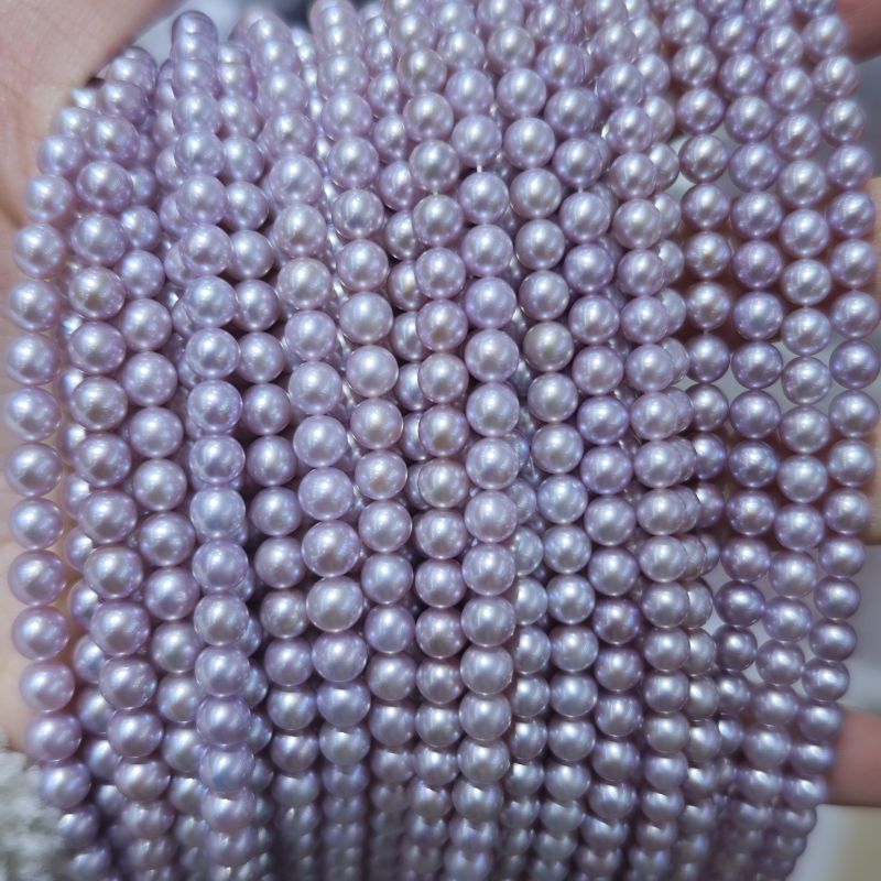 Vara de perlas de agua dulce moradas redondas de 5-6 mm, grado AAAA+ 6 Collar de perlas de agua dulce redondas moradas de 5-6 mm, grado AAAA+ - Fabricante de perlas en China