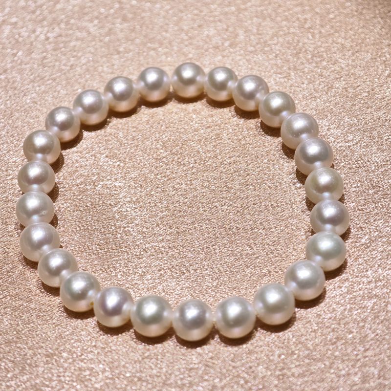 7-7.5mm ホワイト ニアラウンド フレッシュウォーターパール ブレスレット | 中国パールメーカー