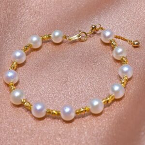 7-7.5mm 흰색 근원형 담수진주 팔찌, AAA 등급, s925 실버 - 중국 진주 제조업체