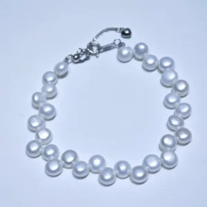 Bracciale in perle d'acqua dolce bianche a bottone 5-6mm | Montatura in argento grado AA