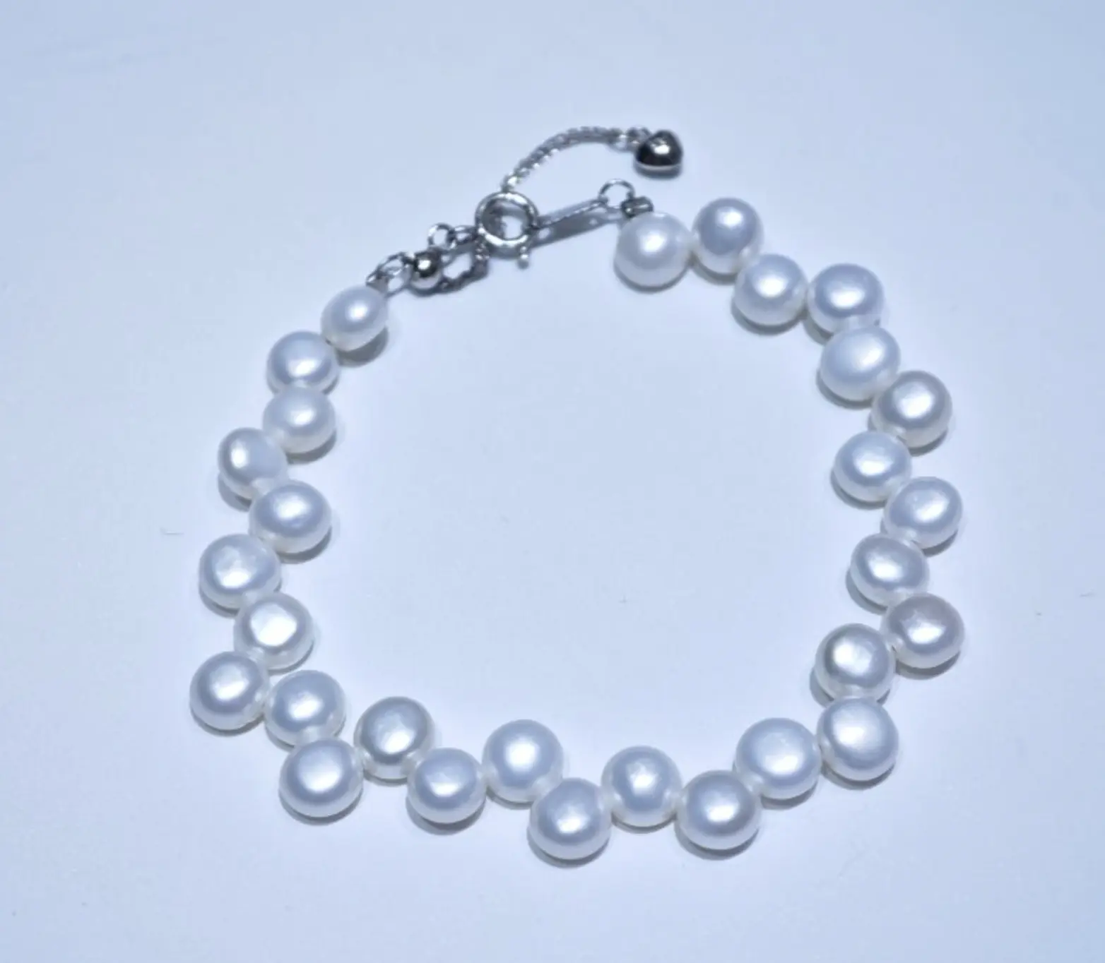 5-6mm White Button Shape Freshwater Pearl Bracelet | AA Grade Silver Setting 1 5-6mm White Button Shape Freshwater Pearl Bracelet | AA Grade Silver Setting