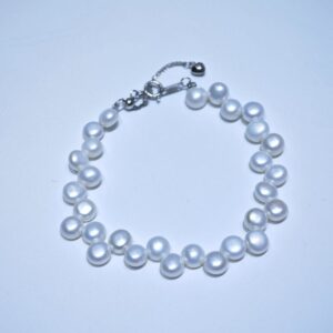 Pulsera de perlas de agua dulce blancas de 5-6 mm forma botón | Montura de plata de ley AA - Fabricante de perlas en China