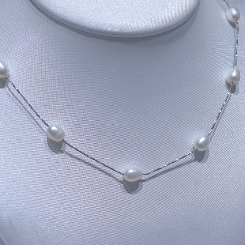 Collier de perles d'eau douce blanches en forme de riz de 6-7 mm | Perles en gros 3 Collier de perles d'eau douce blanches en forme de riz de 6-7 mm | Vente en gros - Fabricant de perles